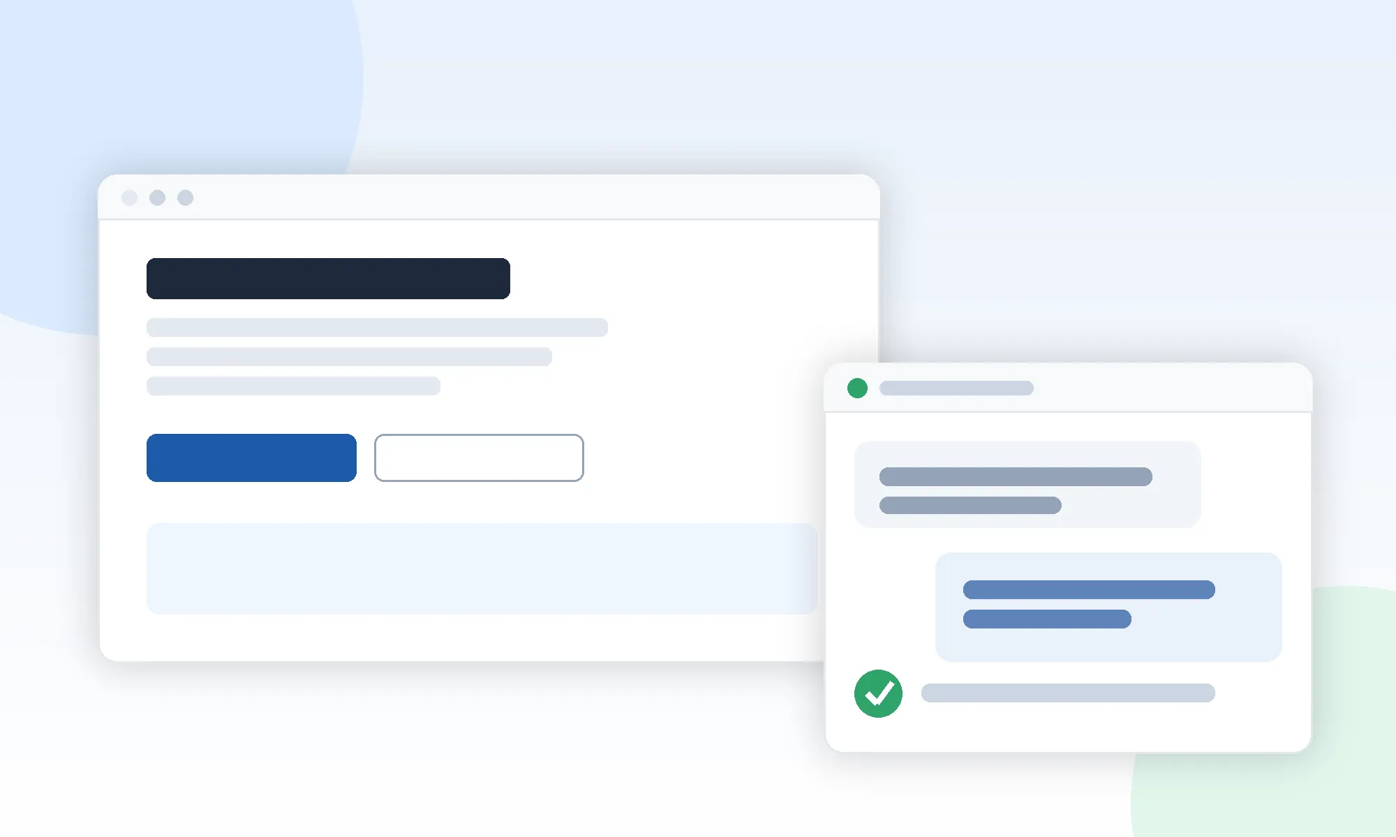 Schematische Darstellung: Ein Browserfenster mit einer Firmenwebsite, daneben ein Chatverlauf mit einer Änderungsanfrage und der Bestätigung.