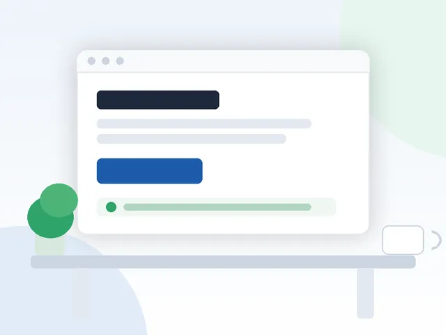 Illustration eines aufgeräumten Arbeitsplatzes mit einem Browserfenster, in dem eine Firmenwebsite zu sehen ist.